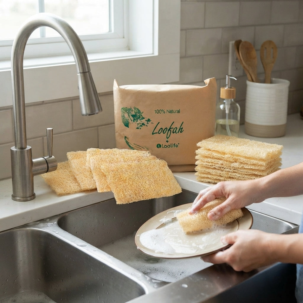 Natural Loofah Kitchen Sponges, XL 4.8 x 3.5 in, 10-Pack