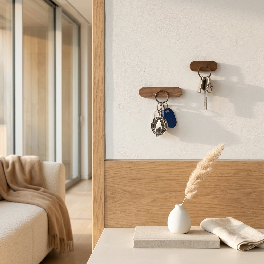 Wooden Magnetic Key Holder for Wall in Walnut or Beech