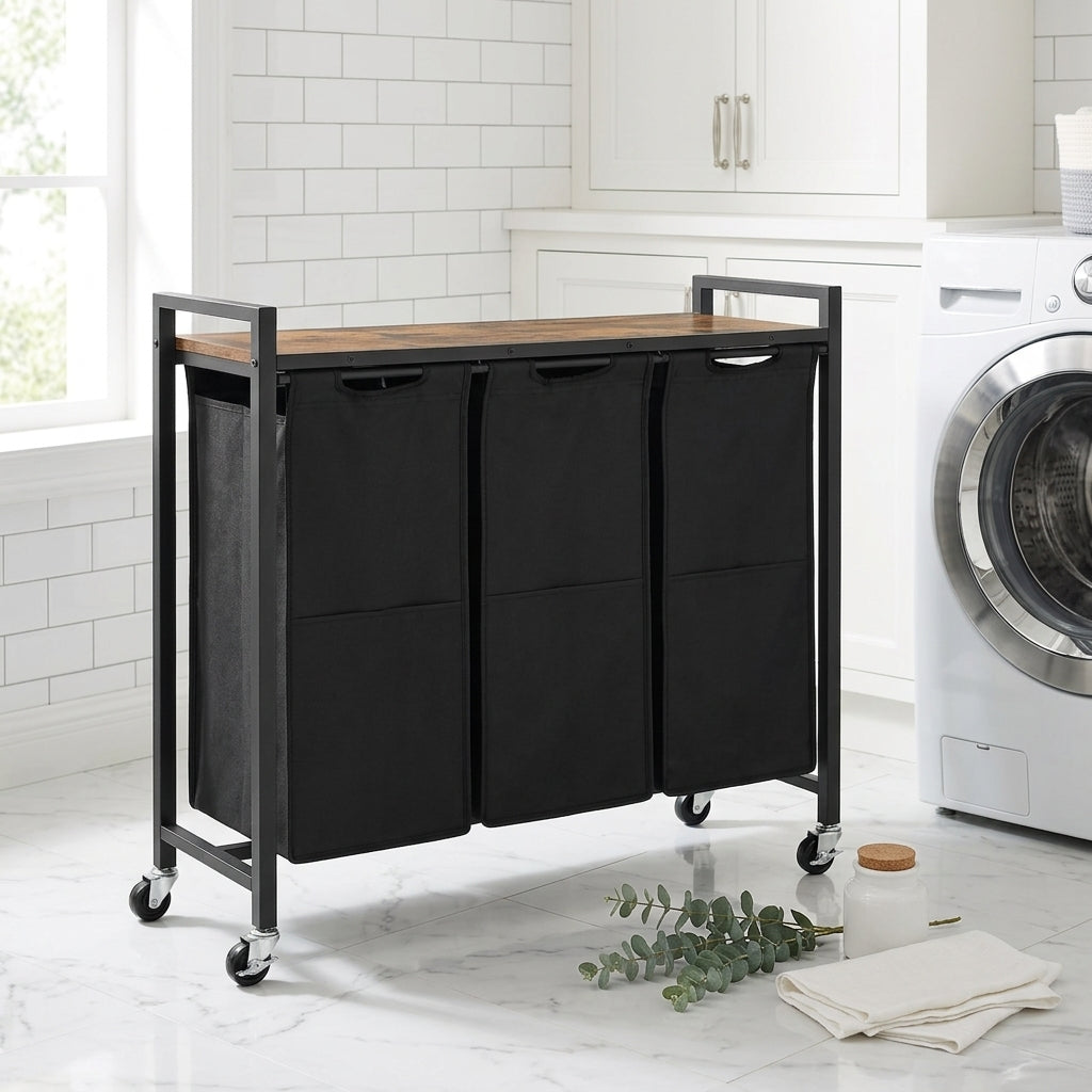 Rolling 3-Section Laundry Sorter with Removable Bags, 130L
