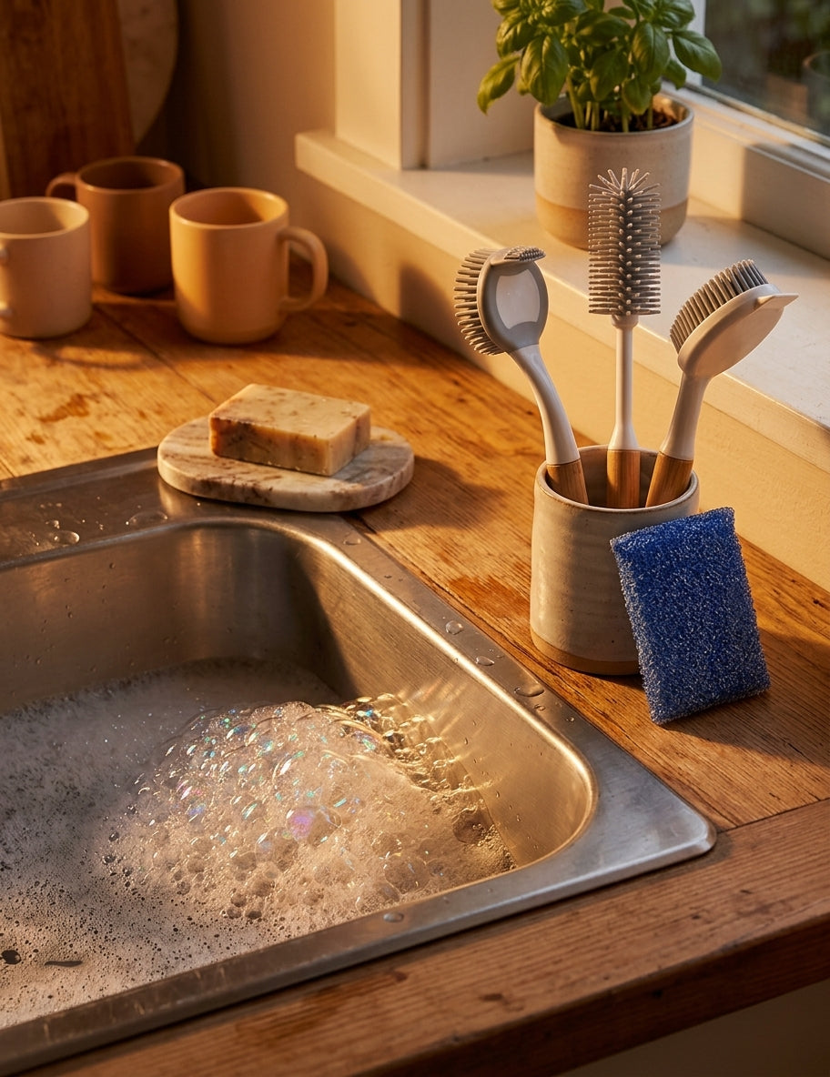 TPR and Sisal Dish Brush Set with Beech Handles, Pan and Cup Brushes