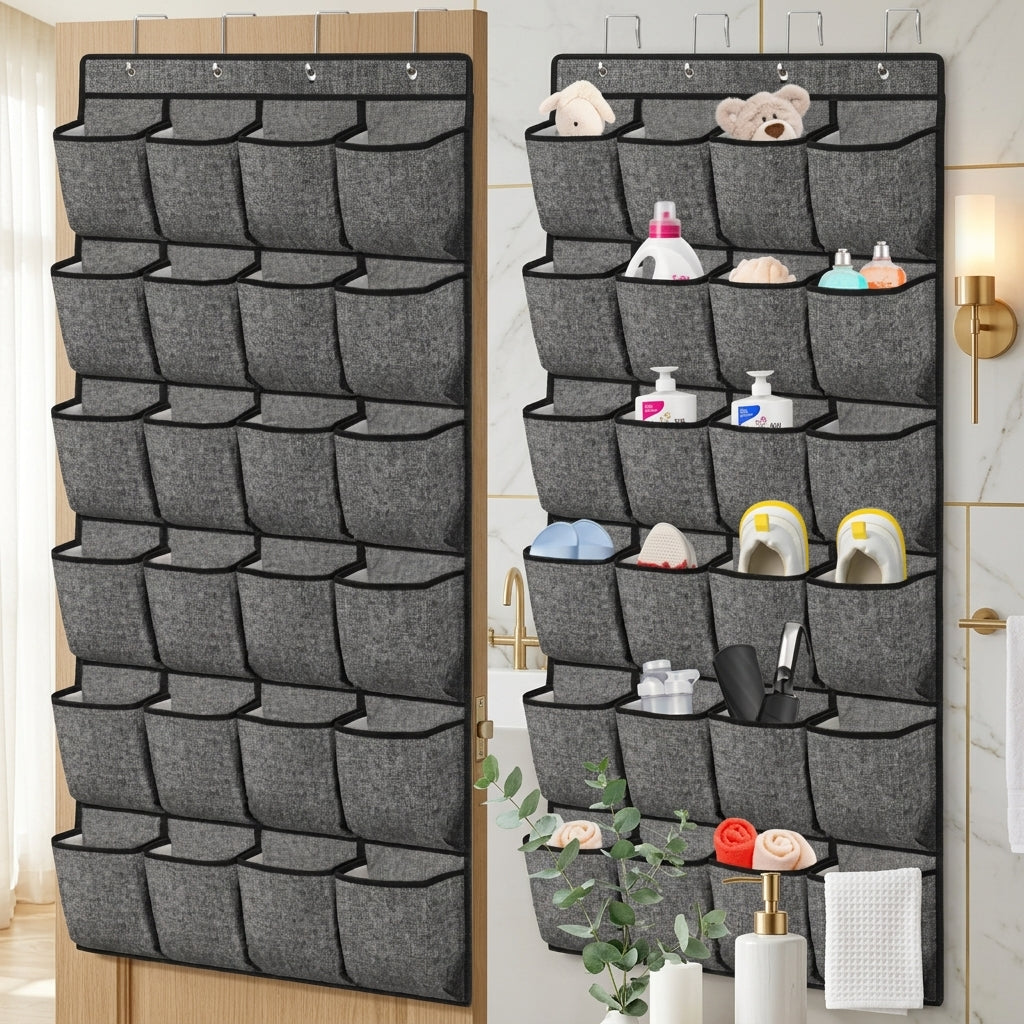 Over-the-Door Shoe Organizers, 48 Pockets, Set of 2, Black