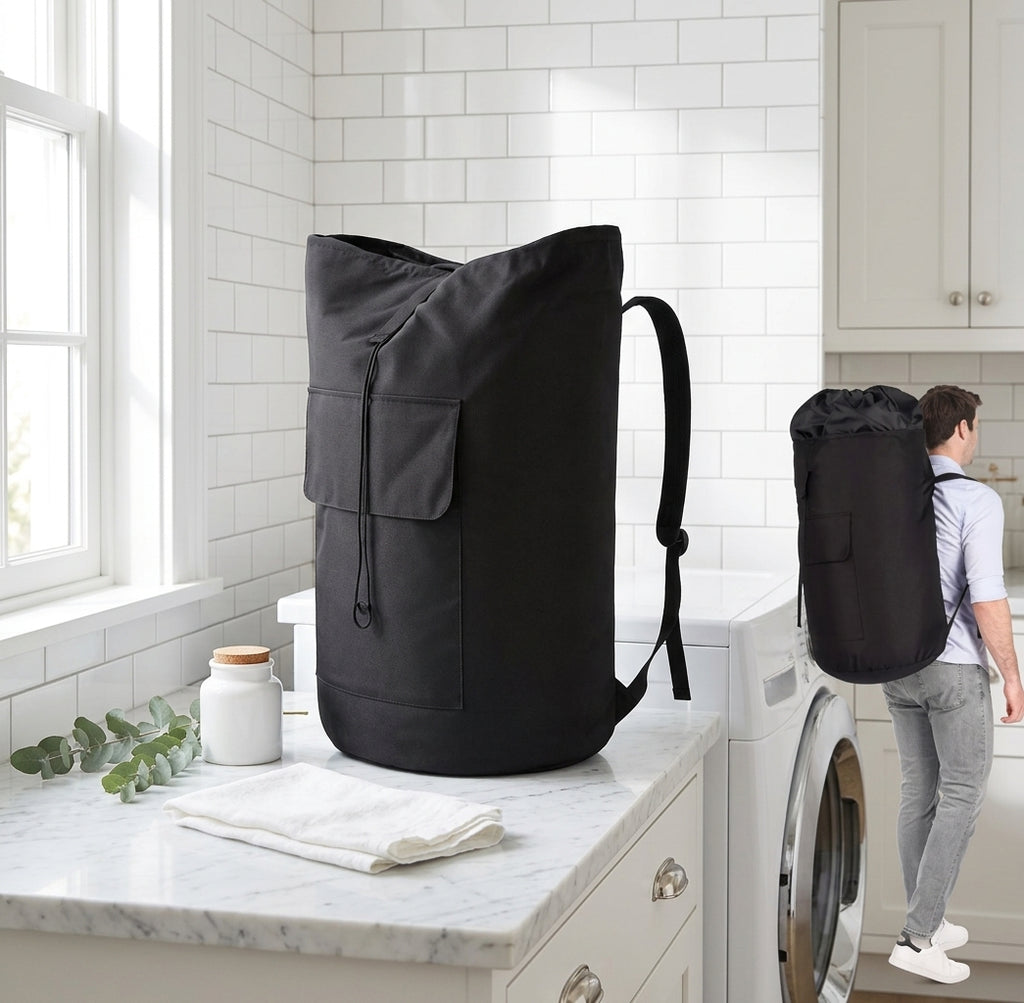 Portable Oxford Fabric Drawstring Laundry Bag, Black