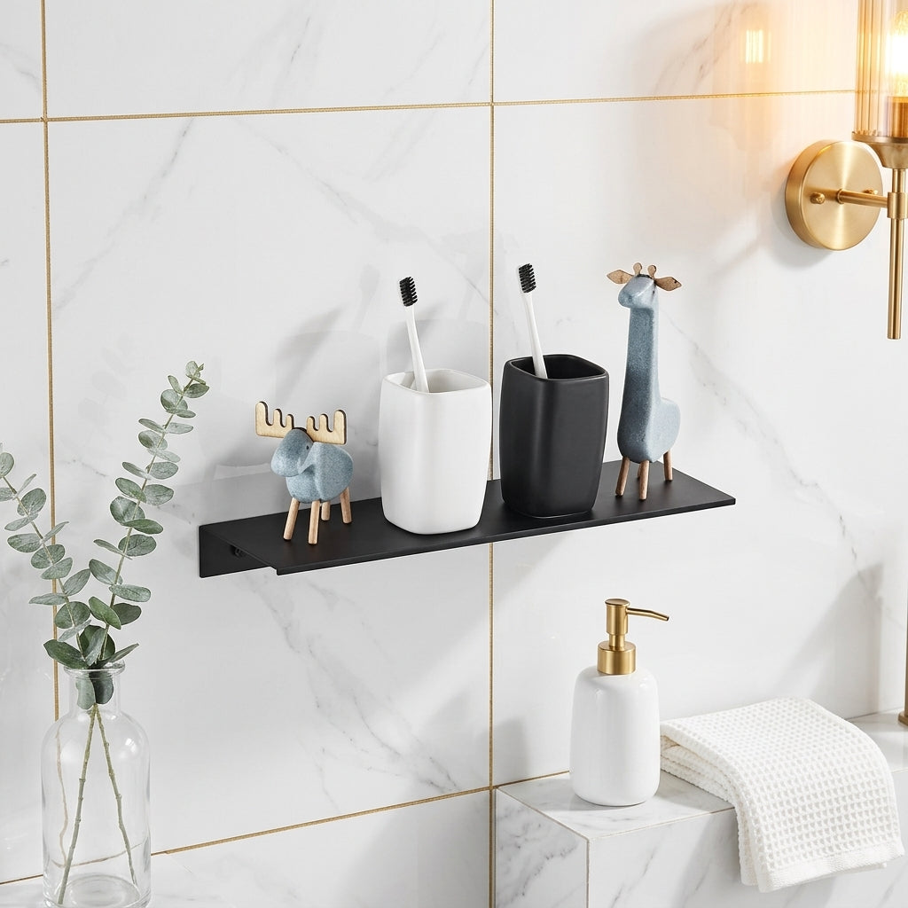 No-Drill Thickened Aluminum Wall Shelf, Holds Up to 15 kg