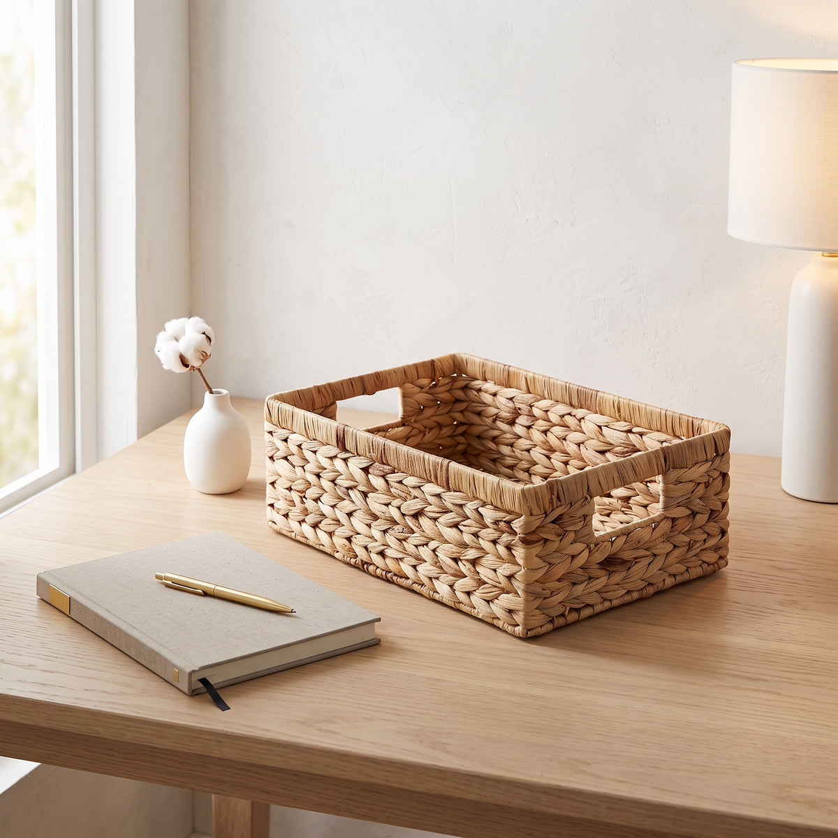 Water Hyacinth Shelf Basket with Handles, 15 x 10.2 x 5 in