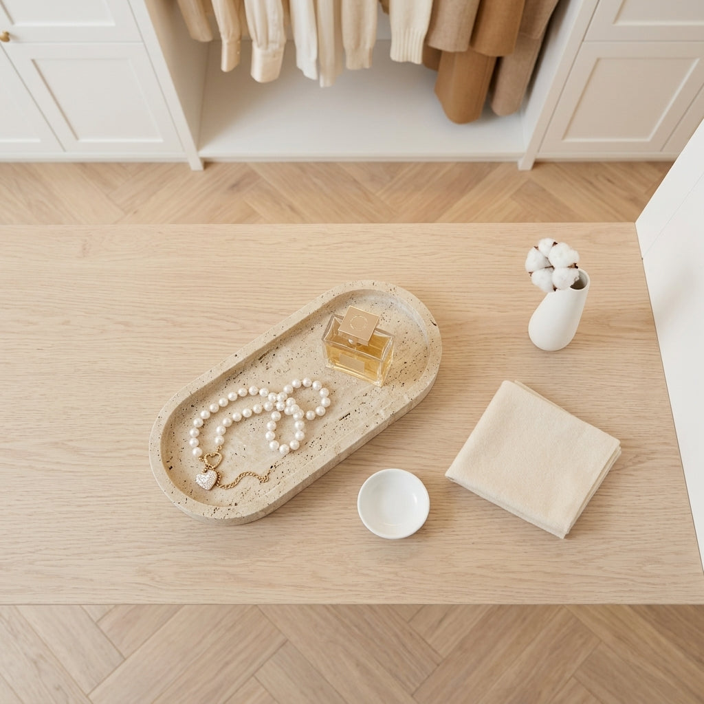 Natural Travertine Stone Tray, 11.8 x 5.1 in, Beige