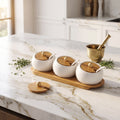 White Ceramic Spice Jars with Bamboo Lids, Set of 3