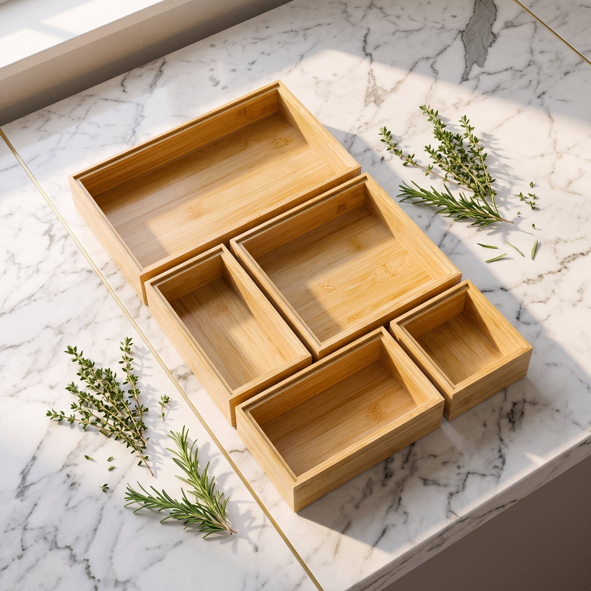 Stackable Bamboo Drawer Organizer Set of 5 Trays