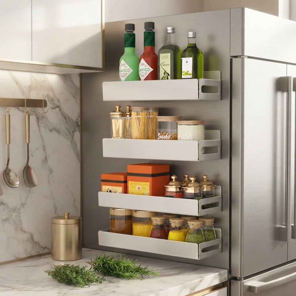 Magnetic Fridge Spice Shelves, 2 Sizes, White, Set of 4