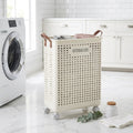Collapsible Laundry Basket with Wheels and Handle, Small, White