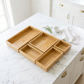 5-Piece Stackable Bamboo Drawer Organizer Tray Set