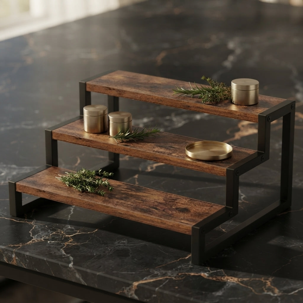 3-Tier Wood-Grain Display Riser Shelf for Counter or Vanity