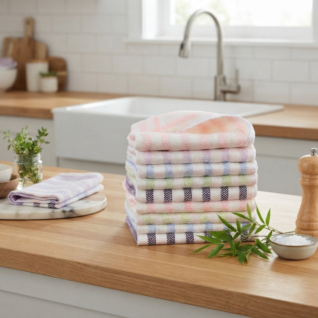 Bamboo Fiber Dish Cloths, 12 x 12 in, 10-Pack, Assorted Stripes
