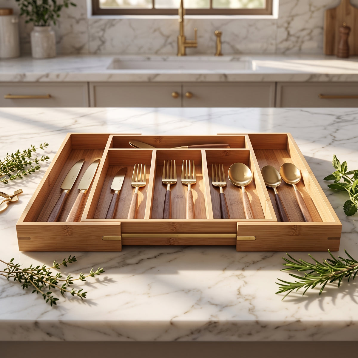 Expandable Bamboo Utensil Drawer Organizer, 13.3 to 22.83 in