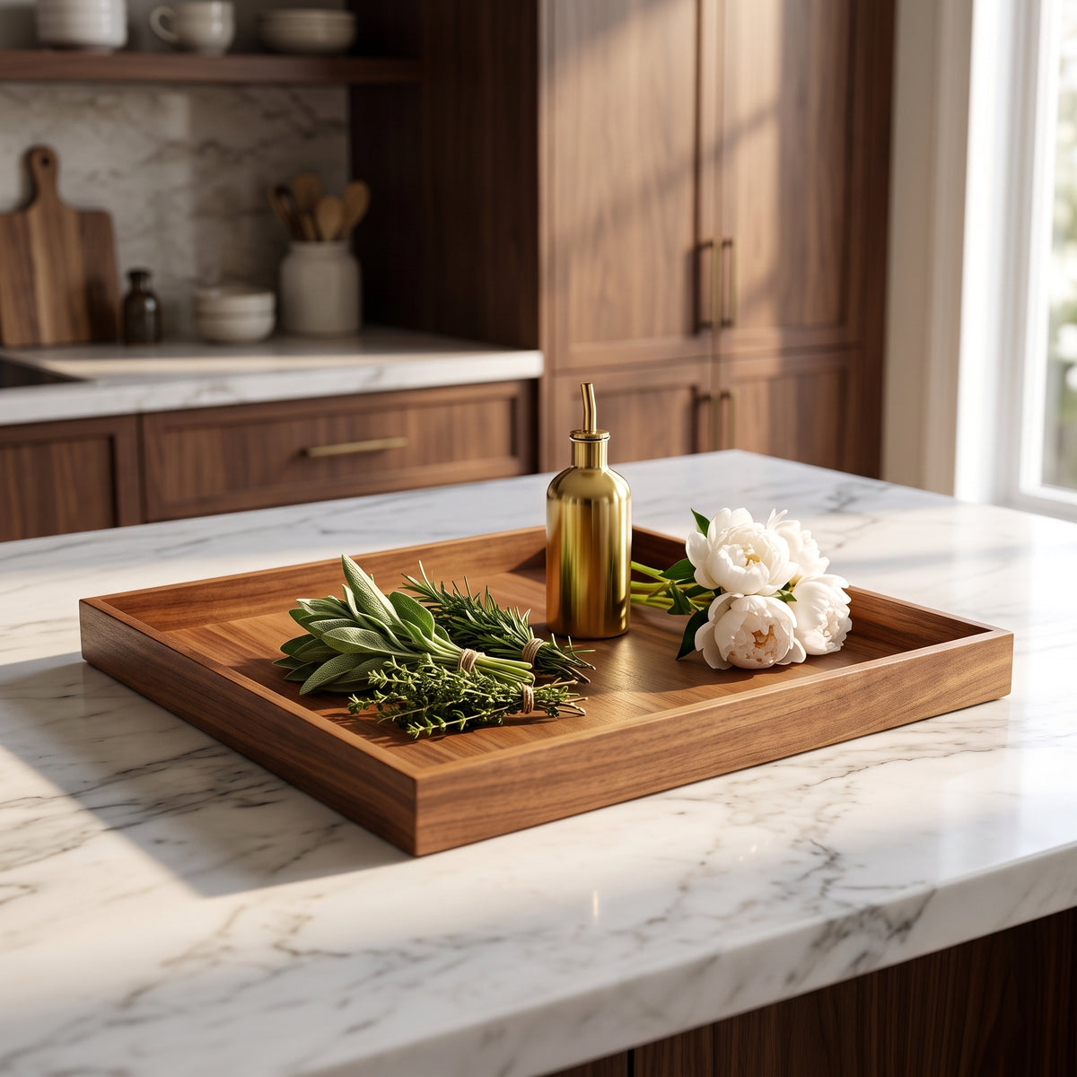 Extra-Large Acacia Wood Ottoman Tray with Handles, 20 in Square