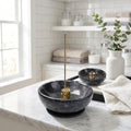 Natural Marble Incense Bowl with 9-Hole Stick Holder and Backflow Stand
