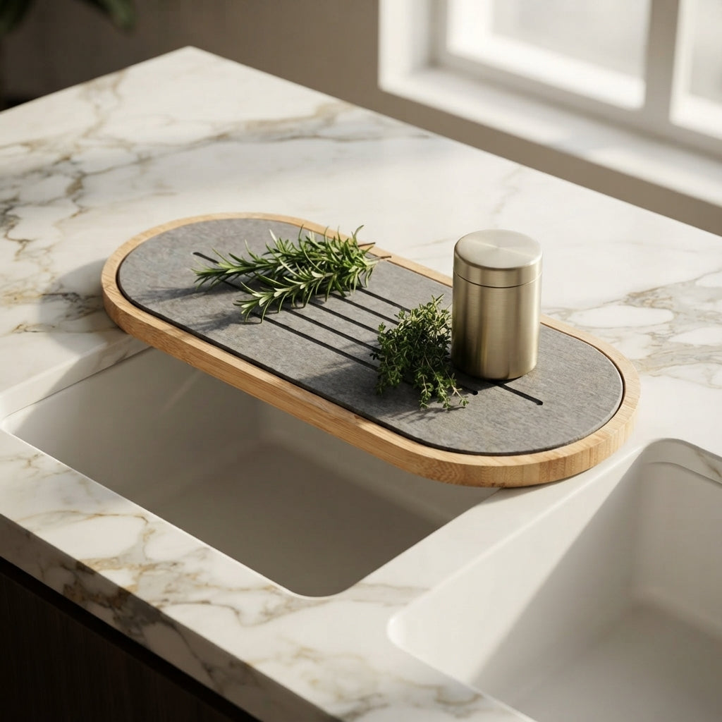 Quick-Dry Diatomaceous Earth Sink Caddy with Bamboo Tray