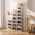 17-Tier Tall Narrow Bamboo Shoe Rack, Stackable, White