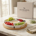 Rotating Chip and Dip Serving Set with 5 Lidded Ceramic Bowls