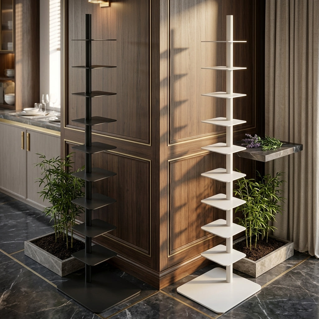 9-Tier Narrow Metal Spine Bookshelf Tower, 70 in, White