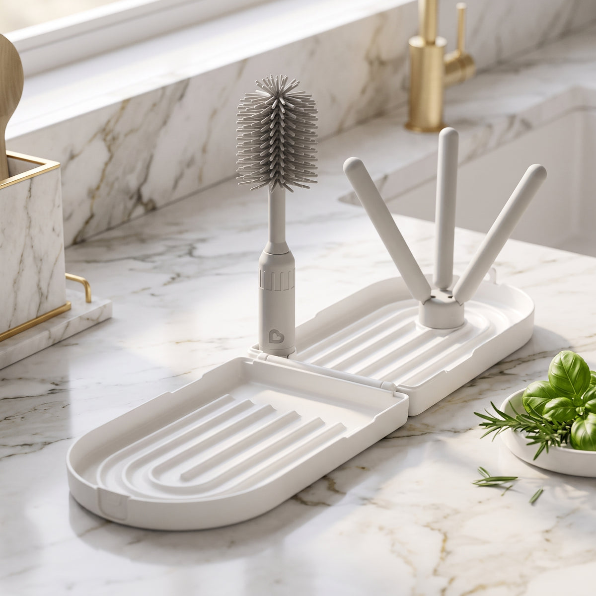 Foldable Travel Baby Bottle Drying Rack with Silicone Brush