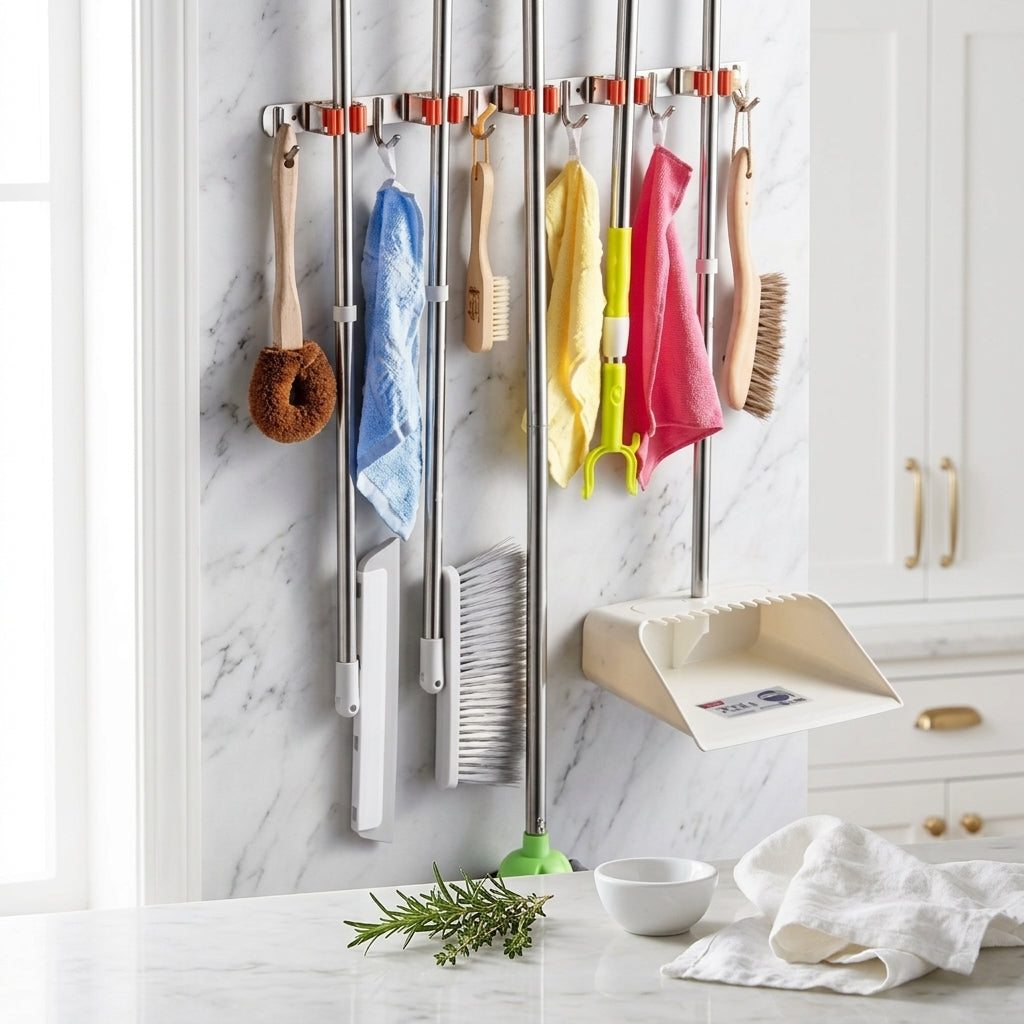 No-Drill Stainless Steel Mop and Broom Holder