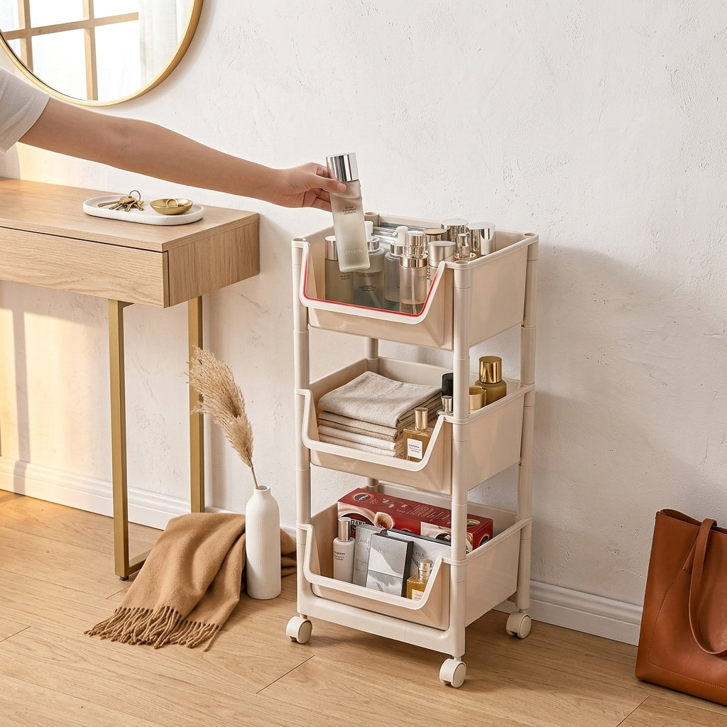 360° Rotating Rolling Storage Cart, 2 to 5 Tiers, White