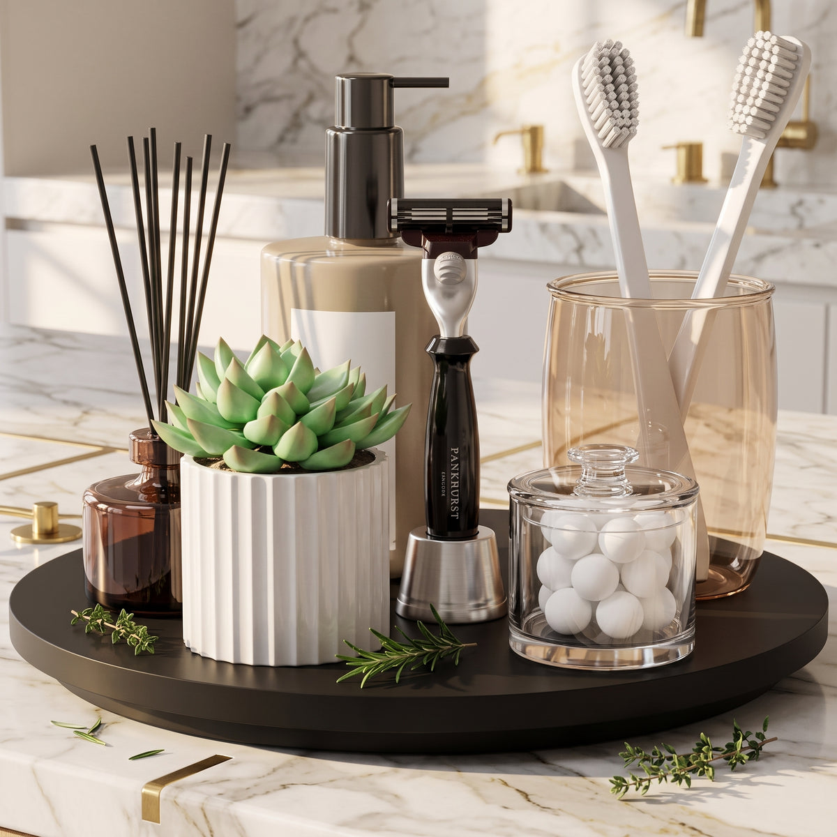 Bamboo Lazy Susan Turntable on Acrylic Base, 10 in, Black