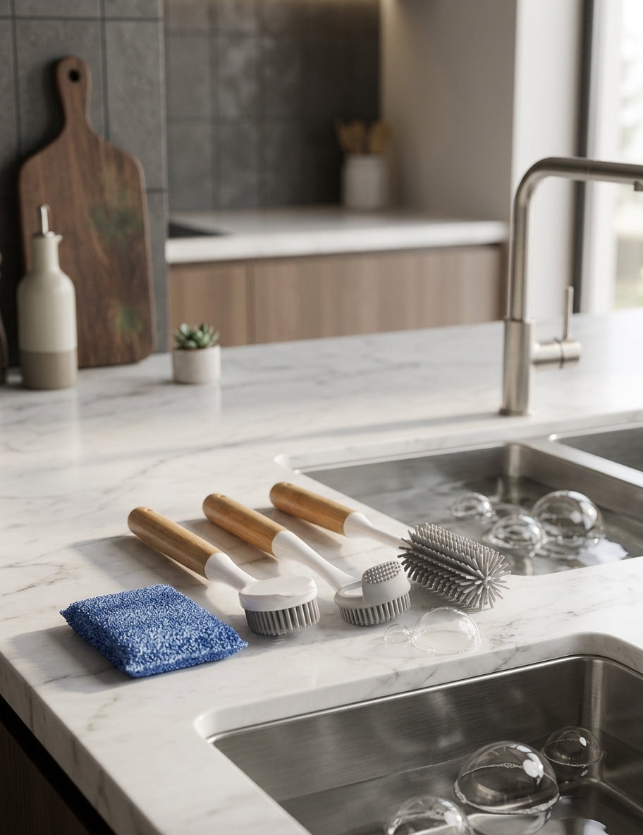 TPR and Sisal Dish Brush Set with Beech Handles, Pan and Cup Brushes