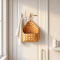 Hanging Woven Rattan Wall Basket with Leather Handle