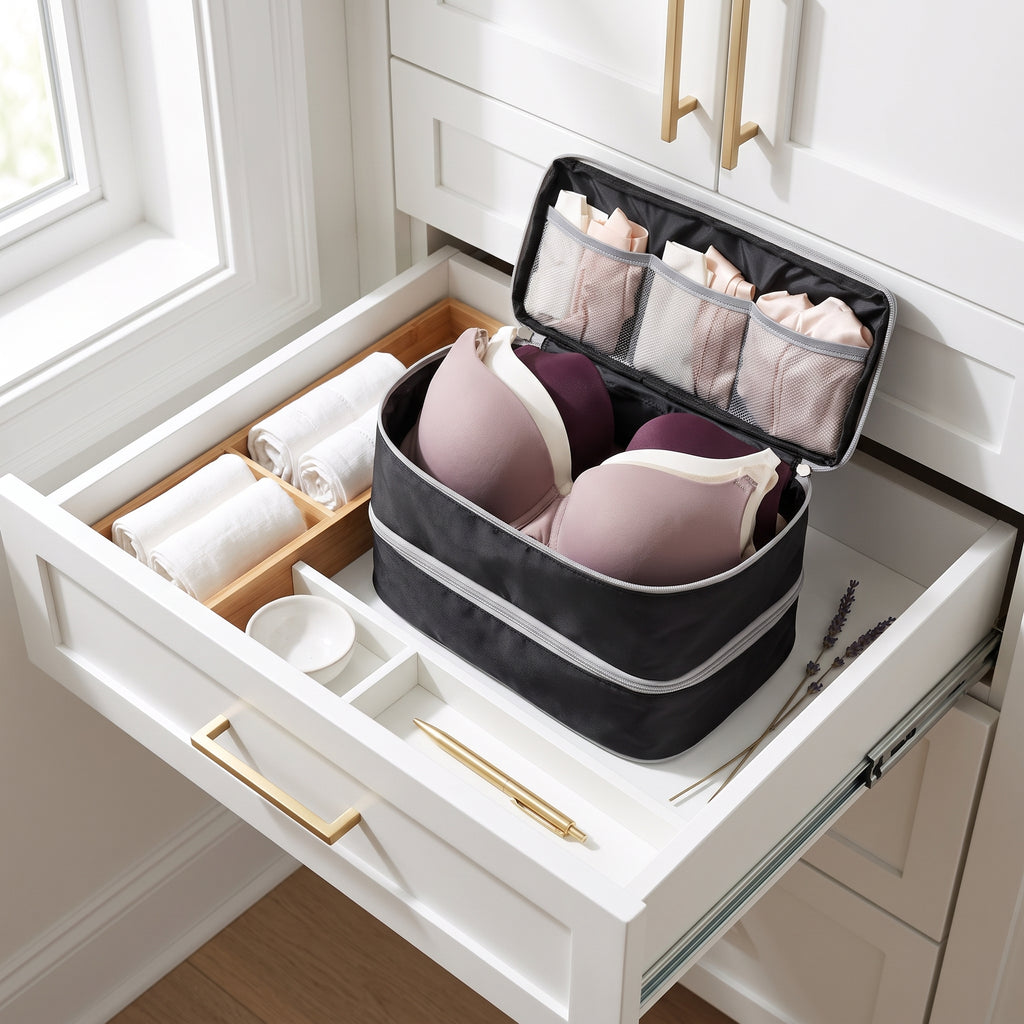Double-Layer 4-in-1 Bra and Underwear Travel Organizer, Black