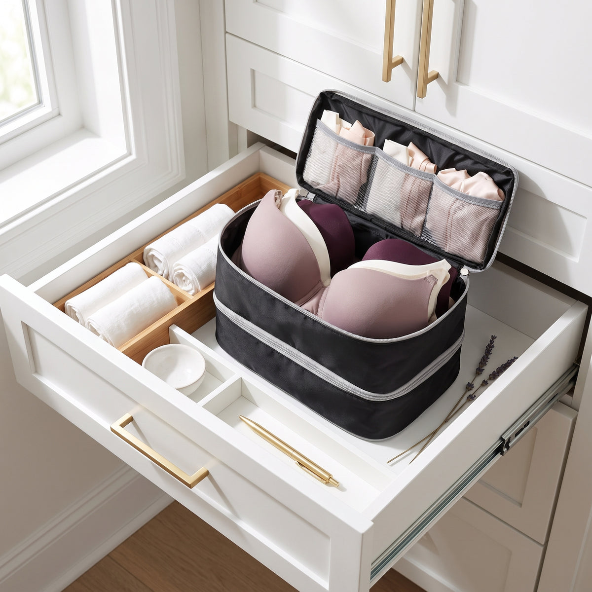 Double-Layer 4-in-1 Bra and Underwear Travel Organizer, Black