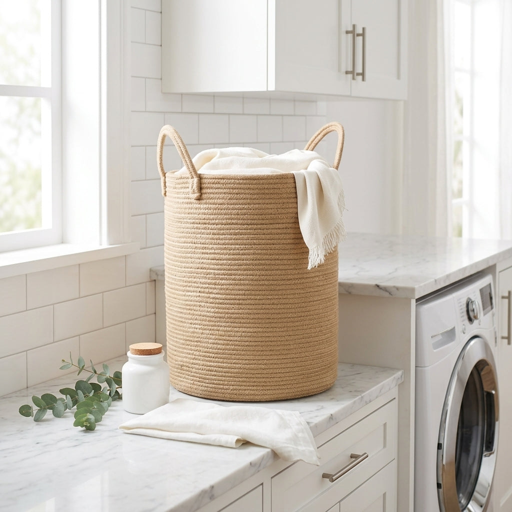 Tall Hand-Woven Jute Rope Laundry Hamper, 62L