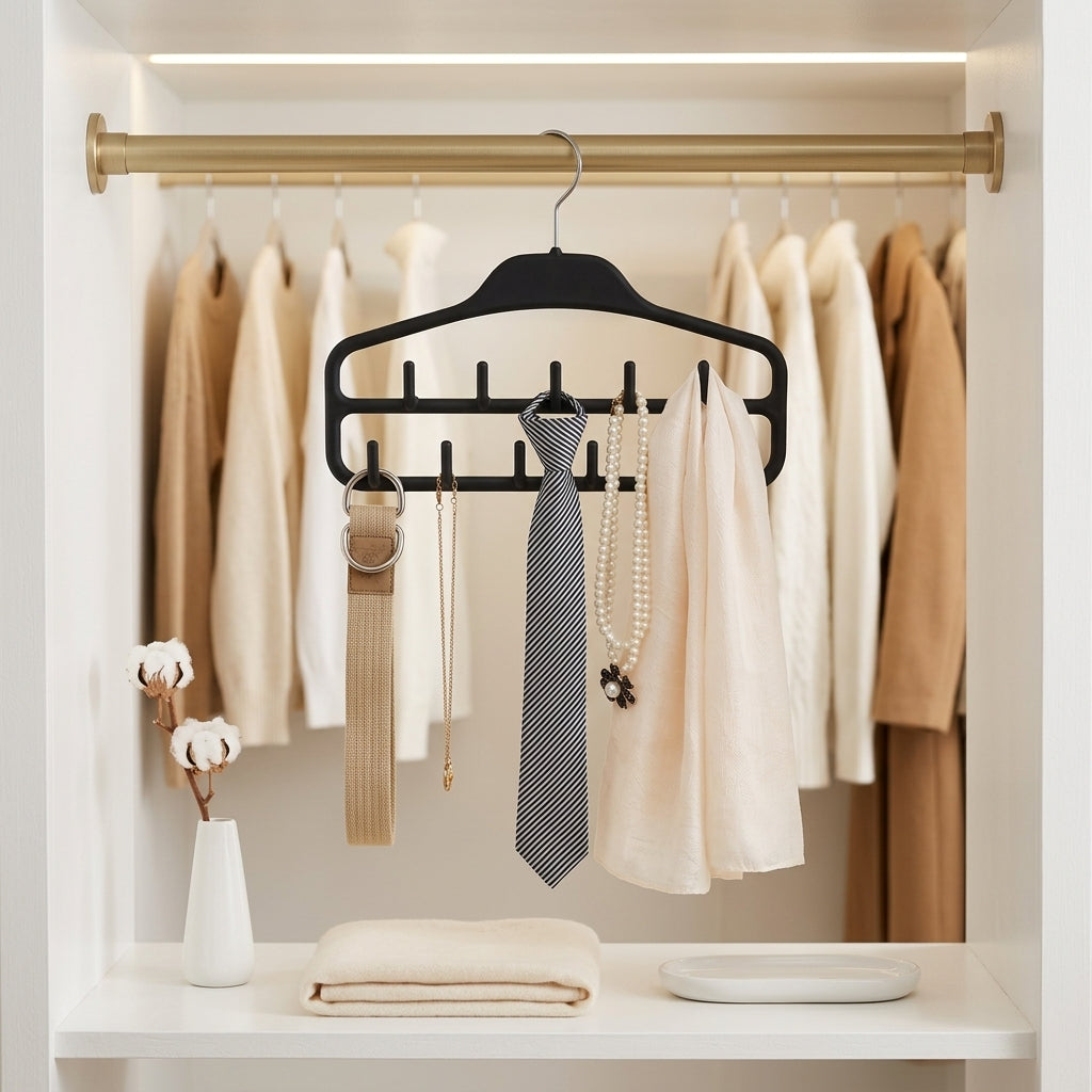 11-Hook Belt and Tie Closet Organizer, Non-Slip, Black