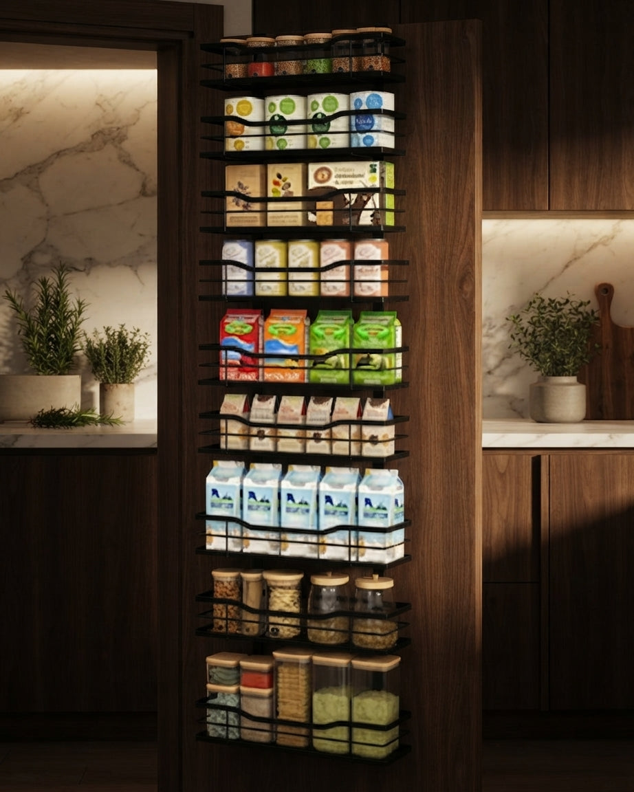 9-Tier Over-the-Door Pantry Organizer with Adjustable Baskets, Black