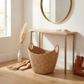Boat-Shaped Water Hyacinth Laundry Basket with Ring Handles