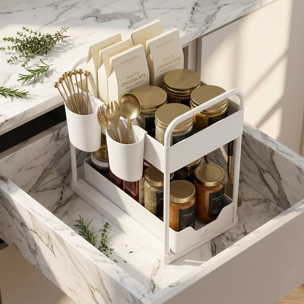 Pull-Out Plastic Spice Rack Organizer, Black or White