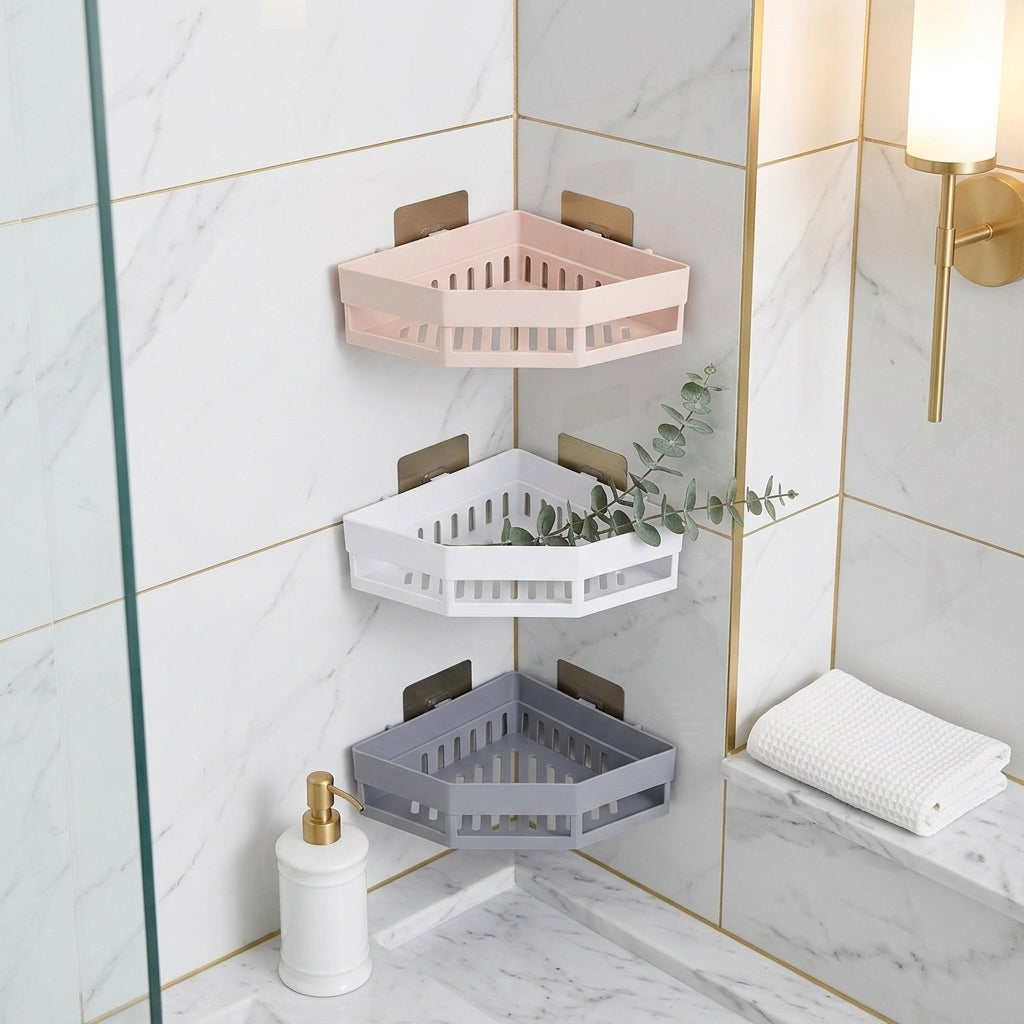No-Drill Triangle Corner Shelf, ABS, 20 x 6.5 cm