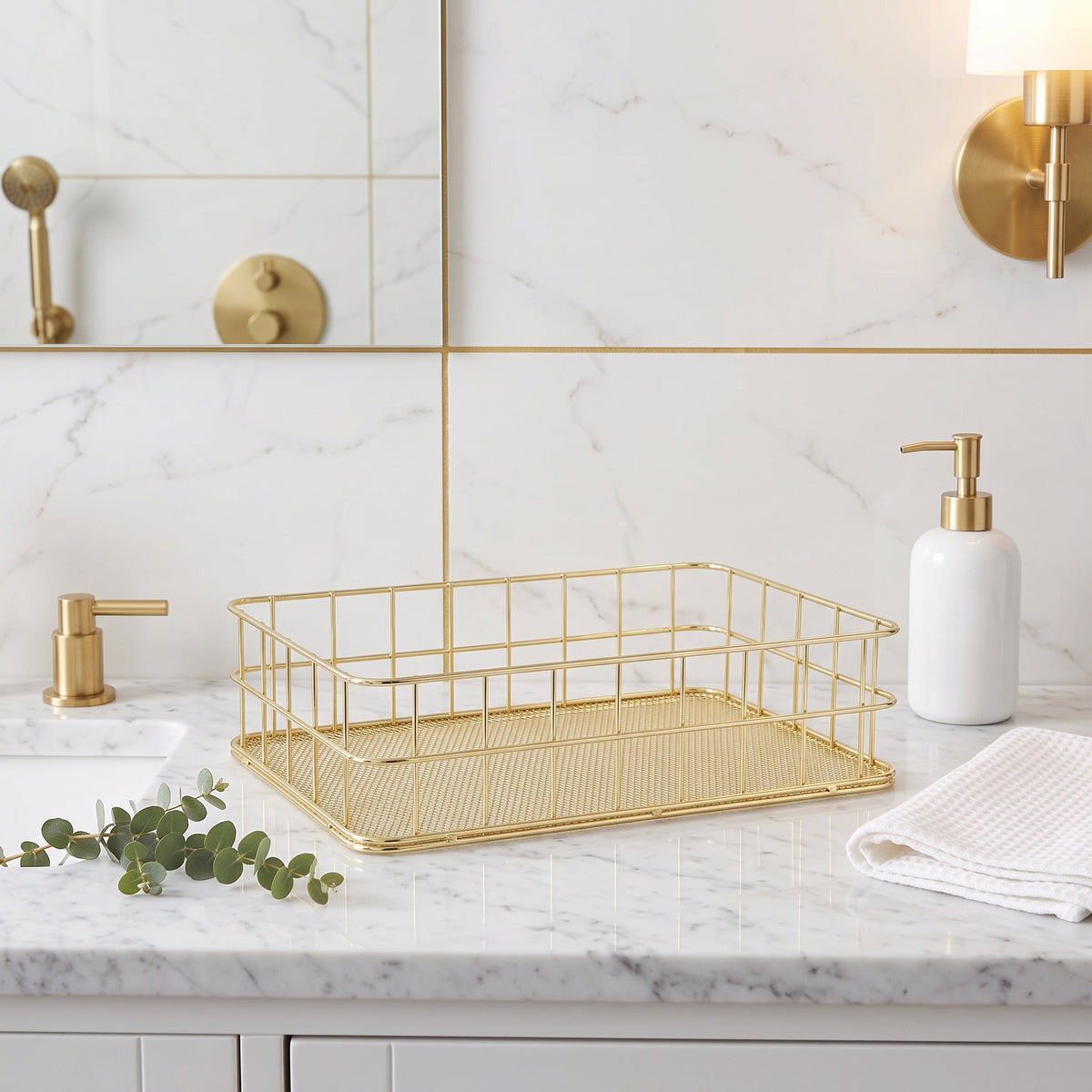 Rust-Resistant Steel Wire Countertop Basket, 9.4 x 6.5 in, Gold