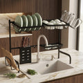 2-Tier Over-Sink Dish Rack with Utensil Holder, 26.8 to 34.6 in, Black