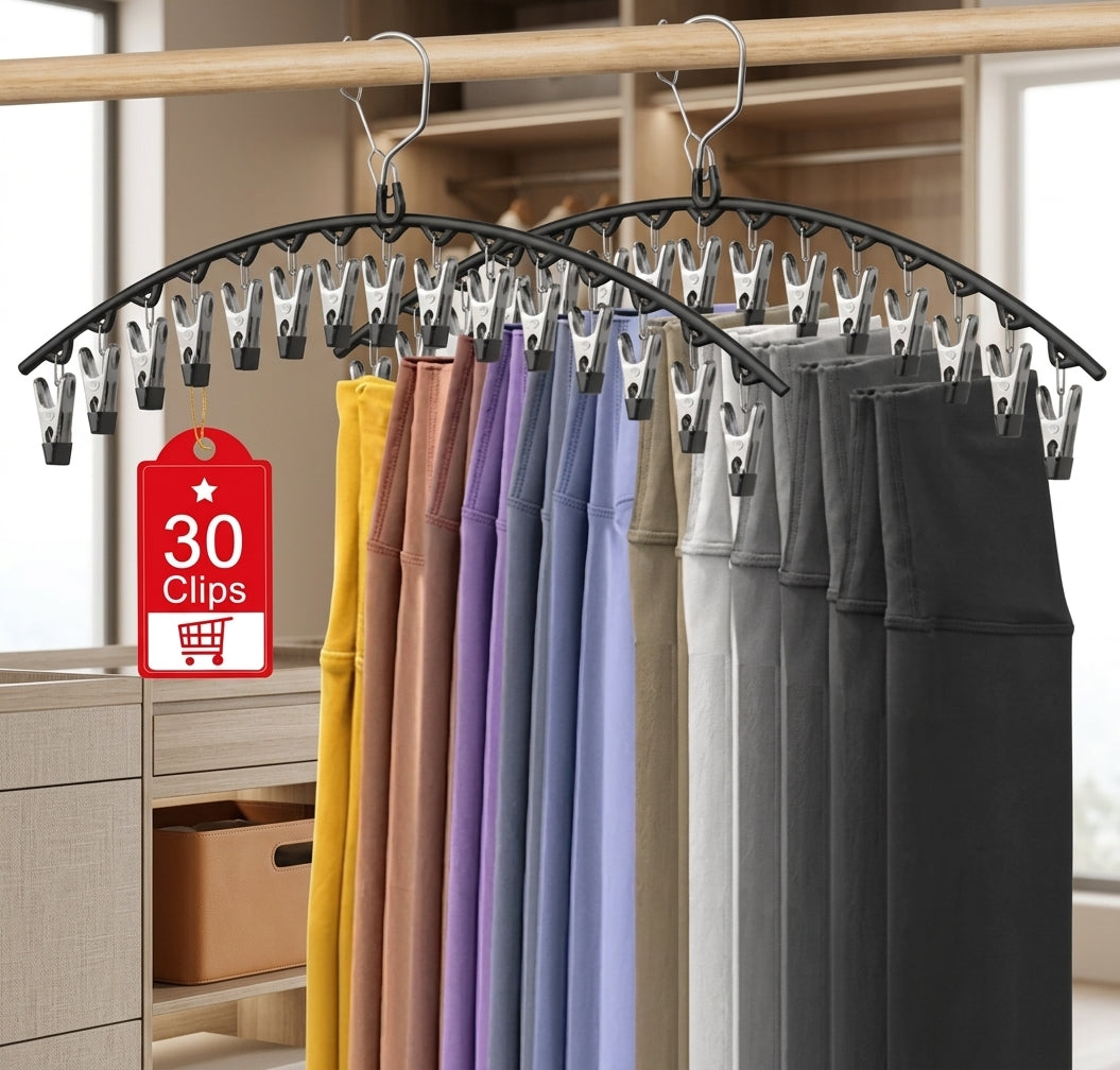 15-Clip Legging Organizer Hanger, Stainless Steel, 2 Pack, Black