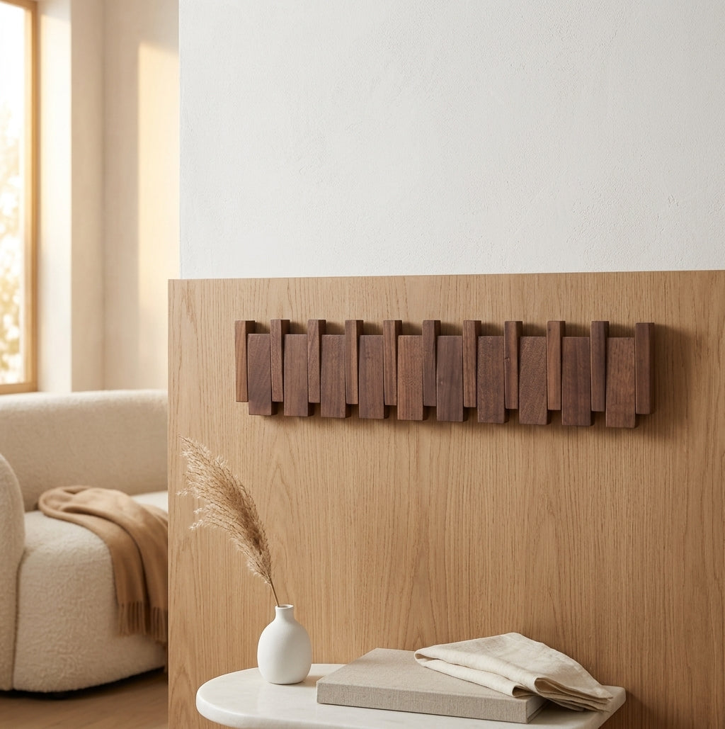 Solid Wood Wall Coat Rack with 4 to 12 Hooks for Entryway
