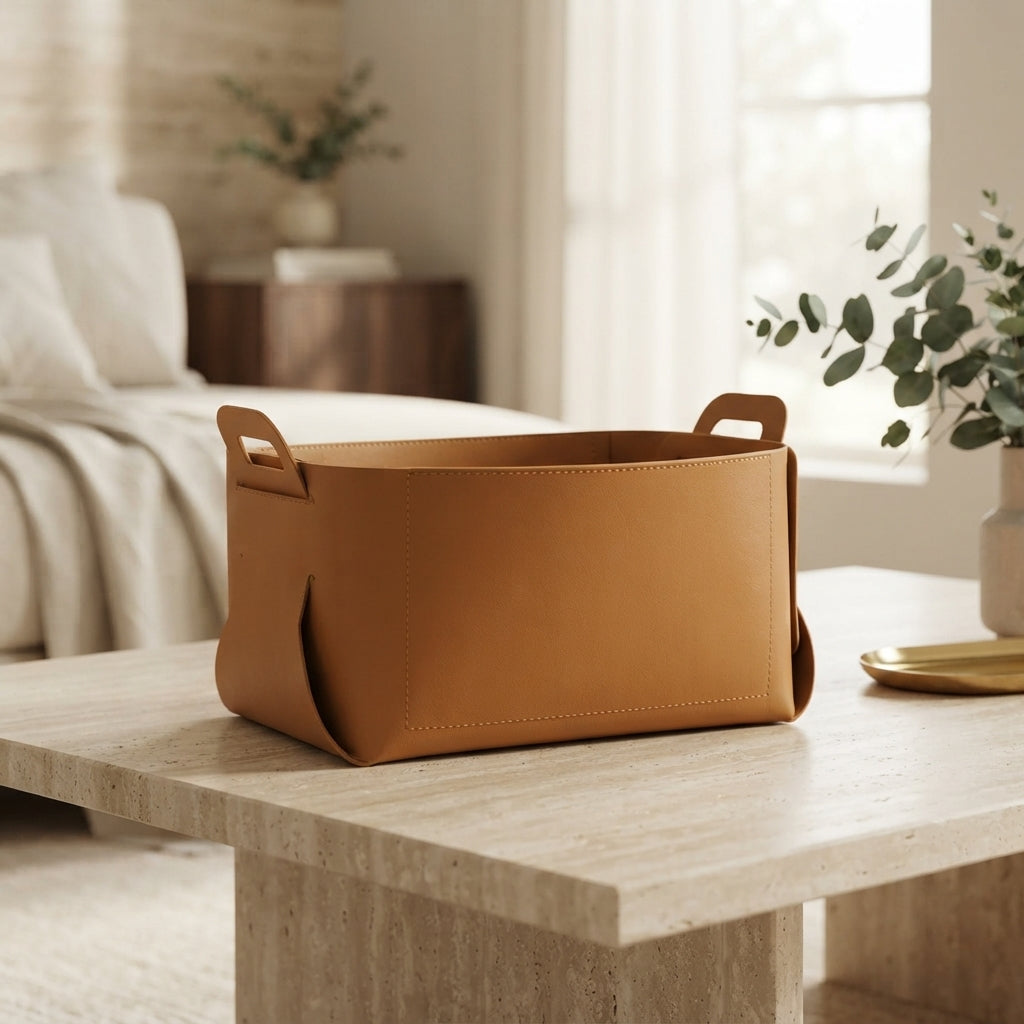 Faux Leather Valet Tray Catchall for Dresser and Nightstand, Yellow