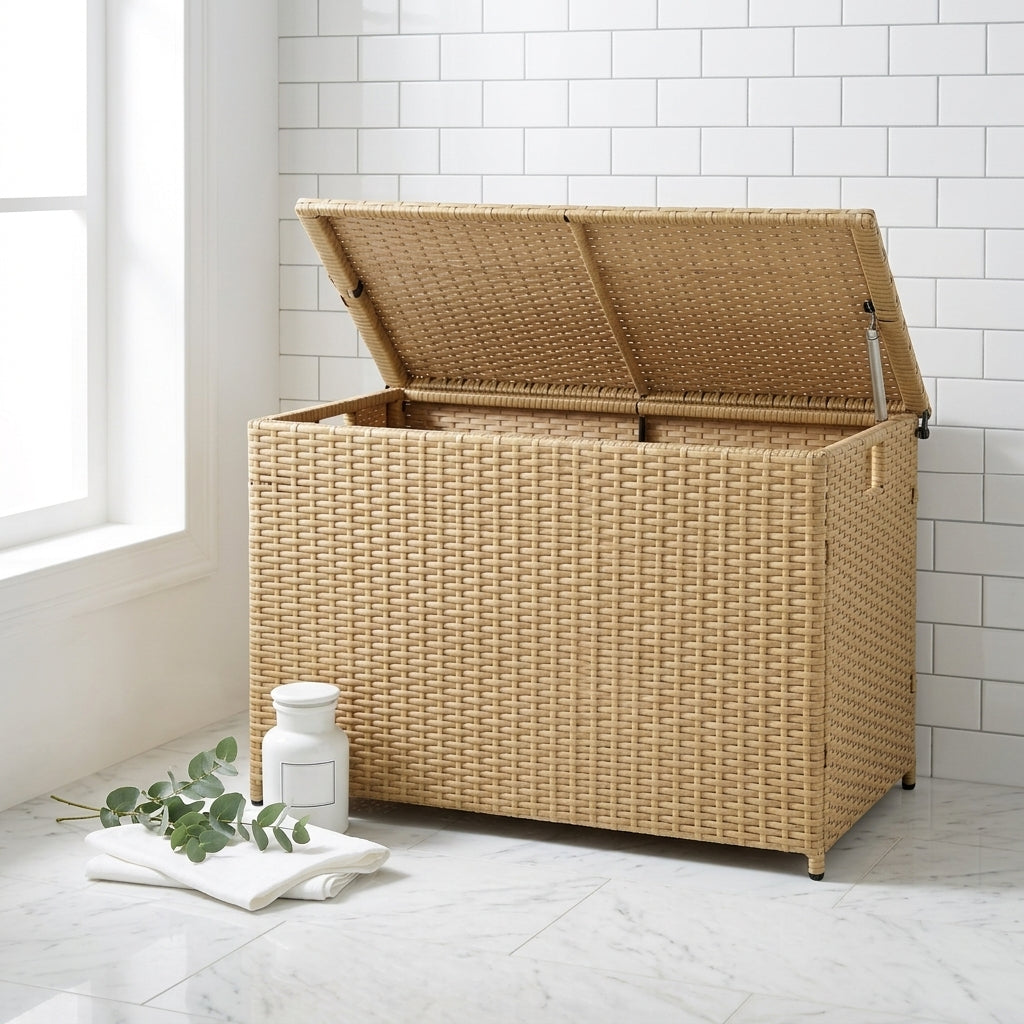 Wicker Storage Trunk with Lid, 160L, Holds 200 lb, Natural