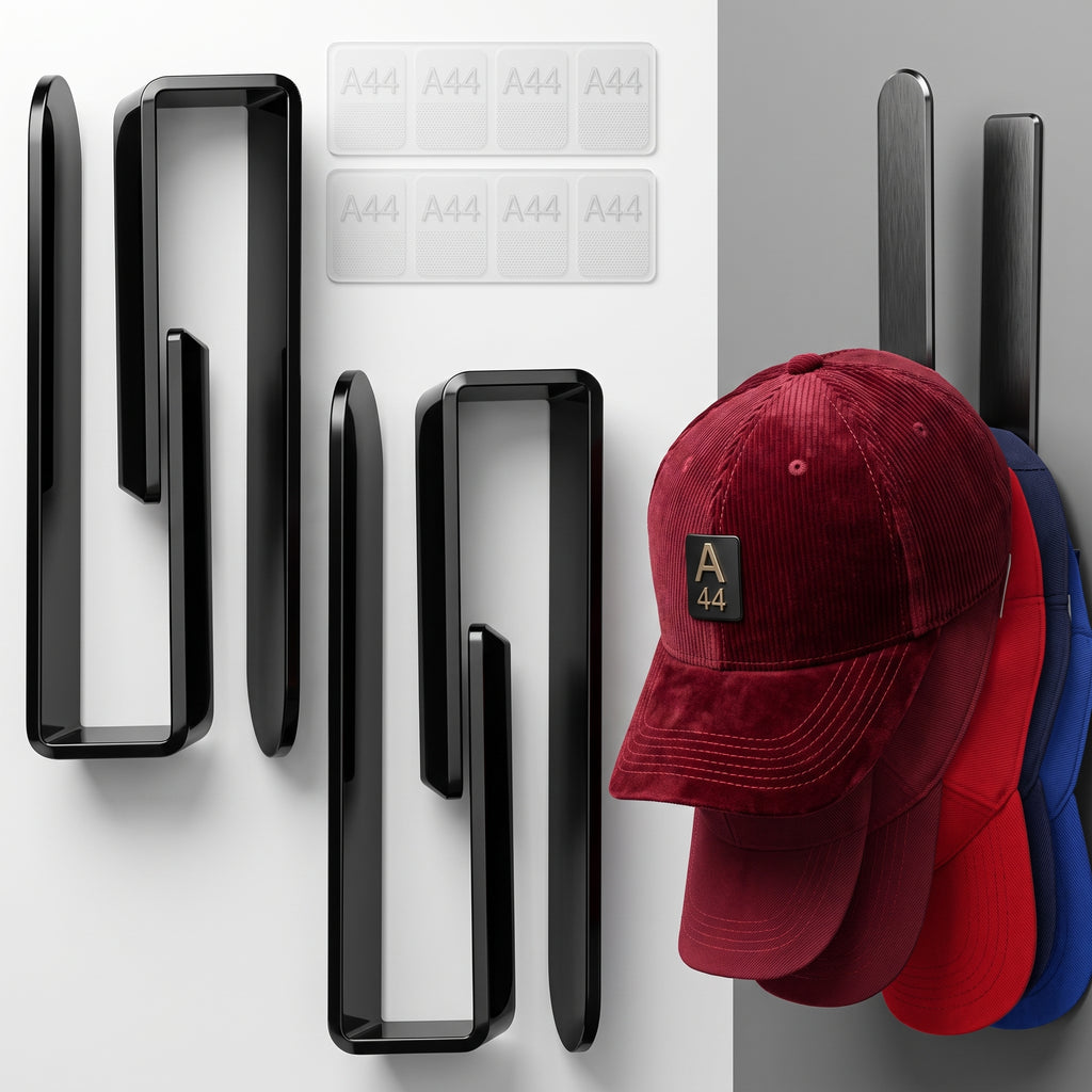 Adhesive Acrylic Hat Hooks for Baseball Caps, 4-Pack, Black