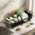 Expandable Dish Drying Rack with Drainboard and Cup Holder, Black