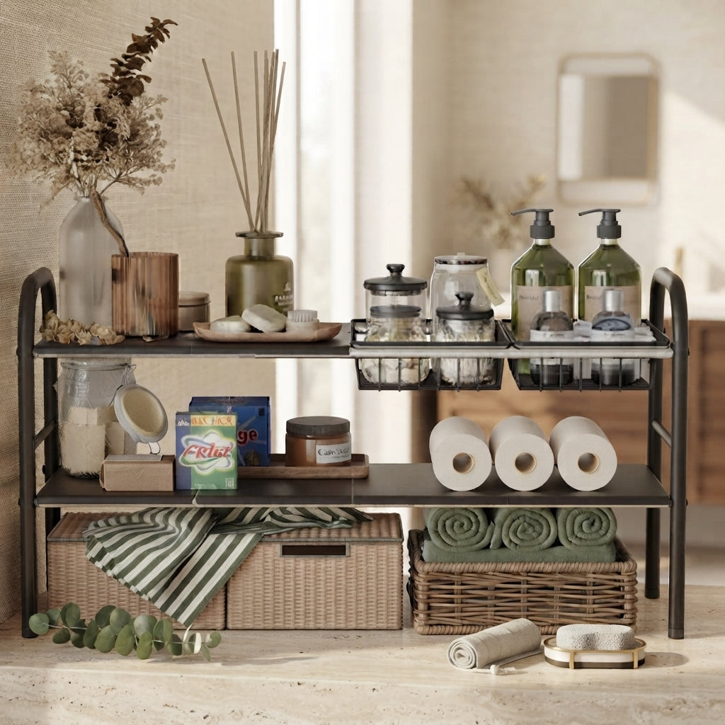 Expandable 2-Tier Under-Sink Organizer with 2 Baskets