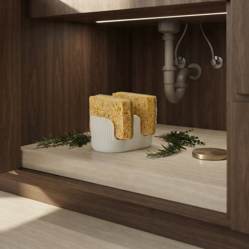 Quick-Dry Diatomite Sponge Holder with 2 Slots, White