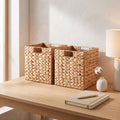 Foldable Water Hyacinth Cube Baskets, 9 x 9 x 9 in, Set of 2