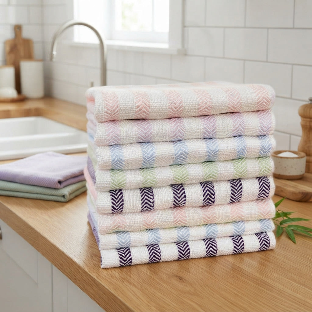 Bamboo Fiber Dish Cloths, 12 x 12 in, 10-Pack, Assorted Stripes