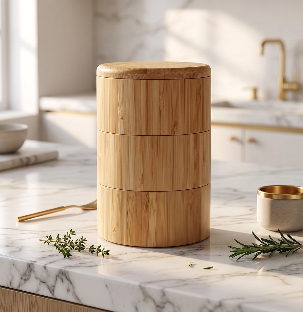 Round Bamboo Spice Box with Lid